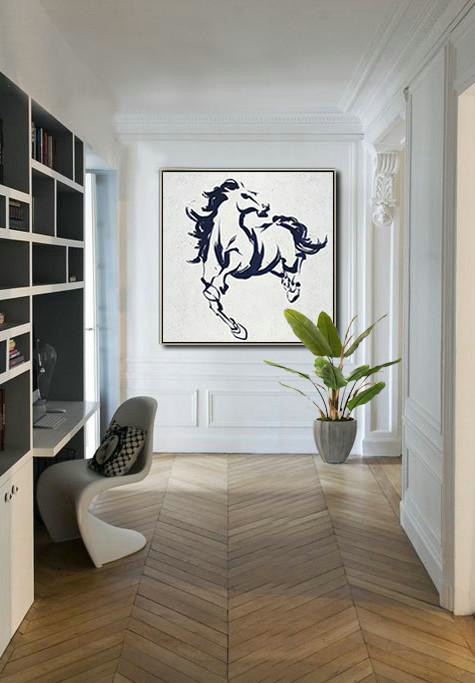 Handmade Extra Large Contemporary Painting,Hand Painted Navy Minimalist Painting On Canvas,Modern Abstract Wall Art
